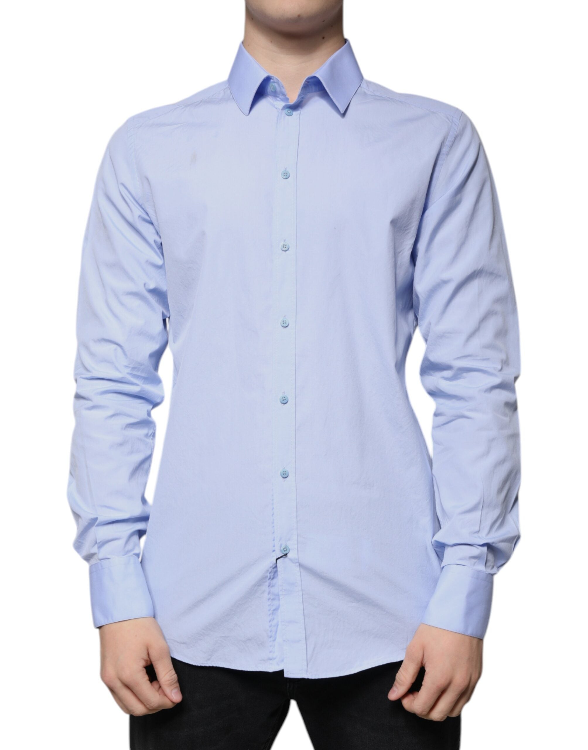 Dolce & Gabbana Light Blue Slim Fit GOLD Men's Cotton Shirt